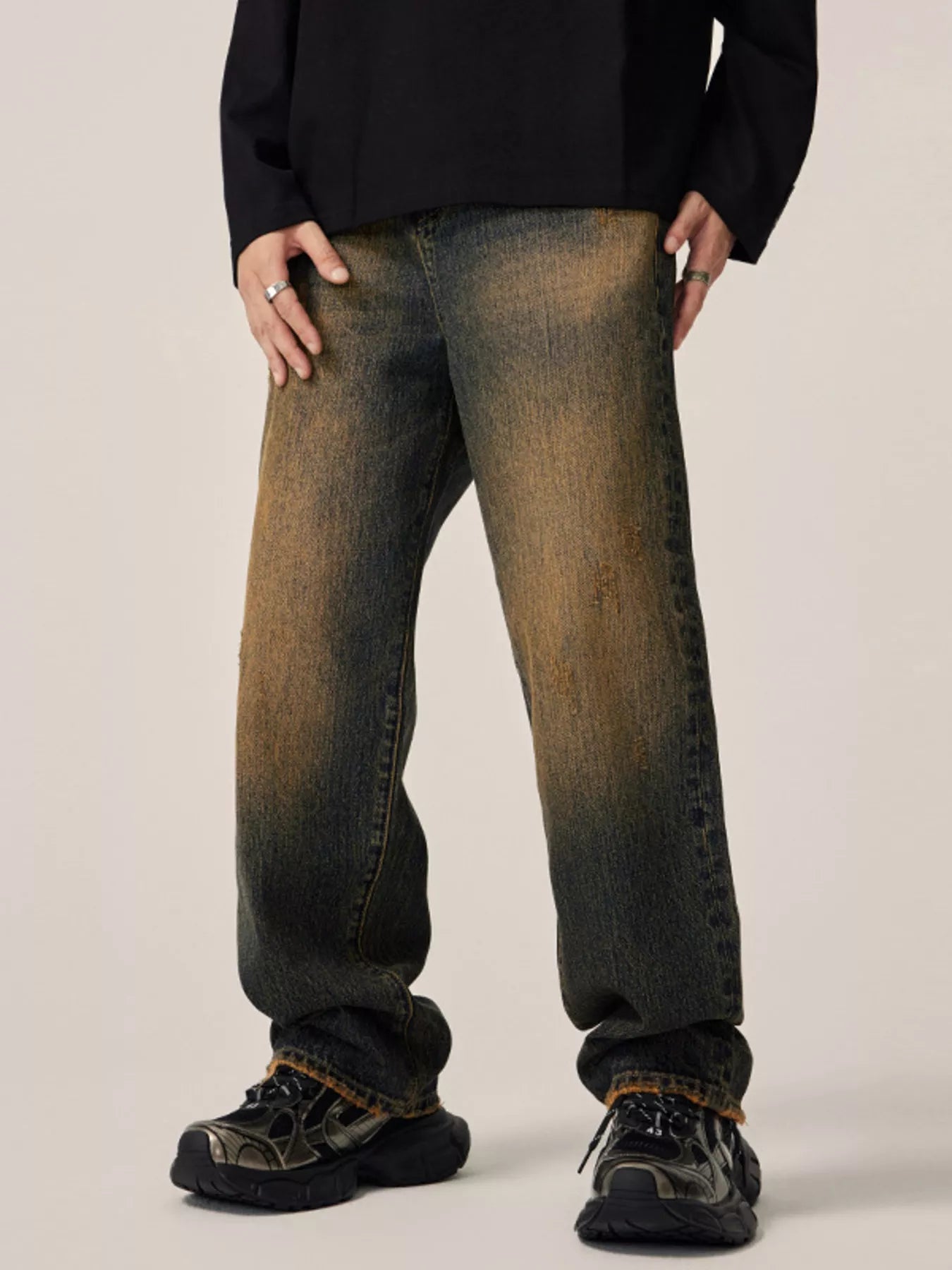 Men's Full Size Vintage Wash Loose Fit Jeans Plus Size