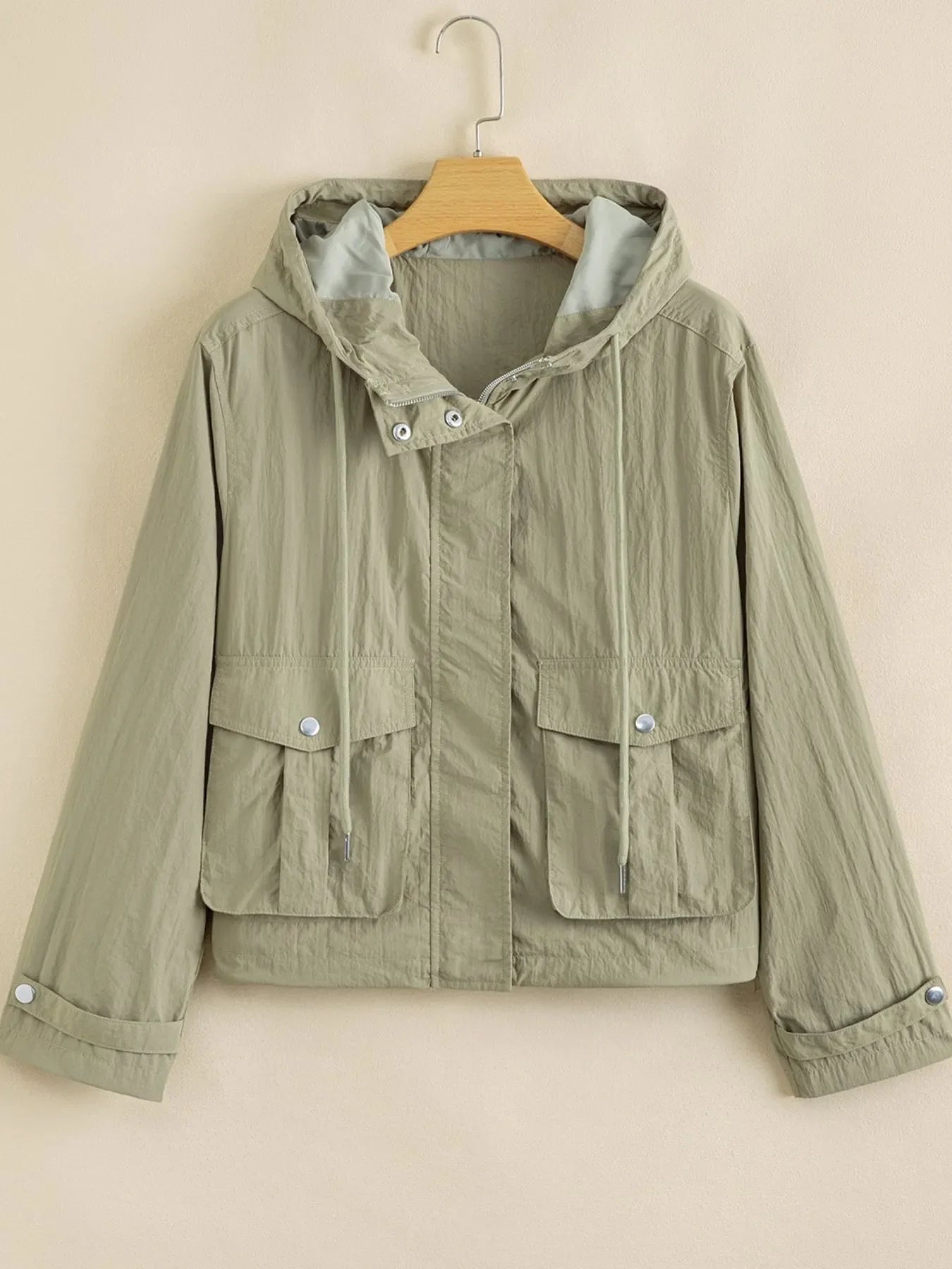 Zip Up Cropped Hooded Utility Jacket