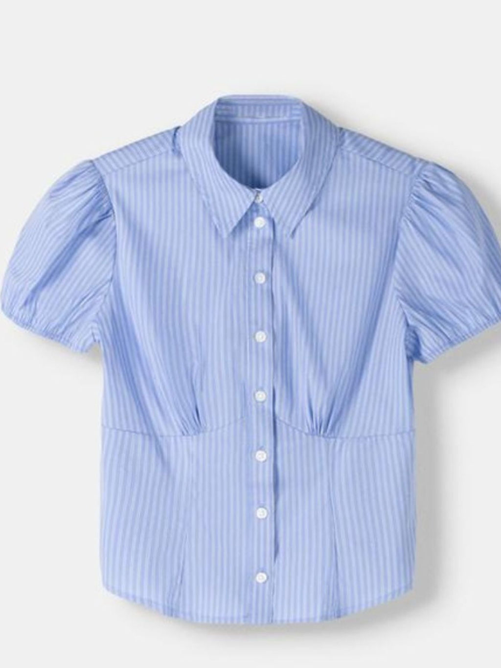 Striped Button Up Puff Sleeve Shirt