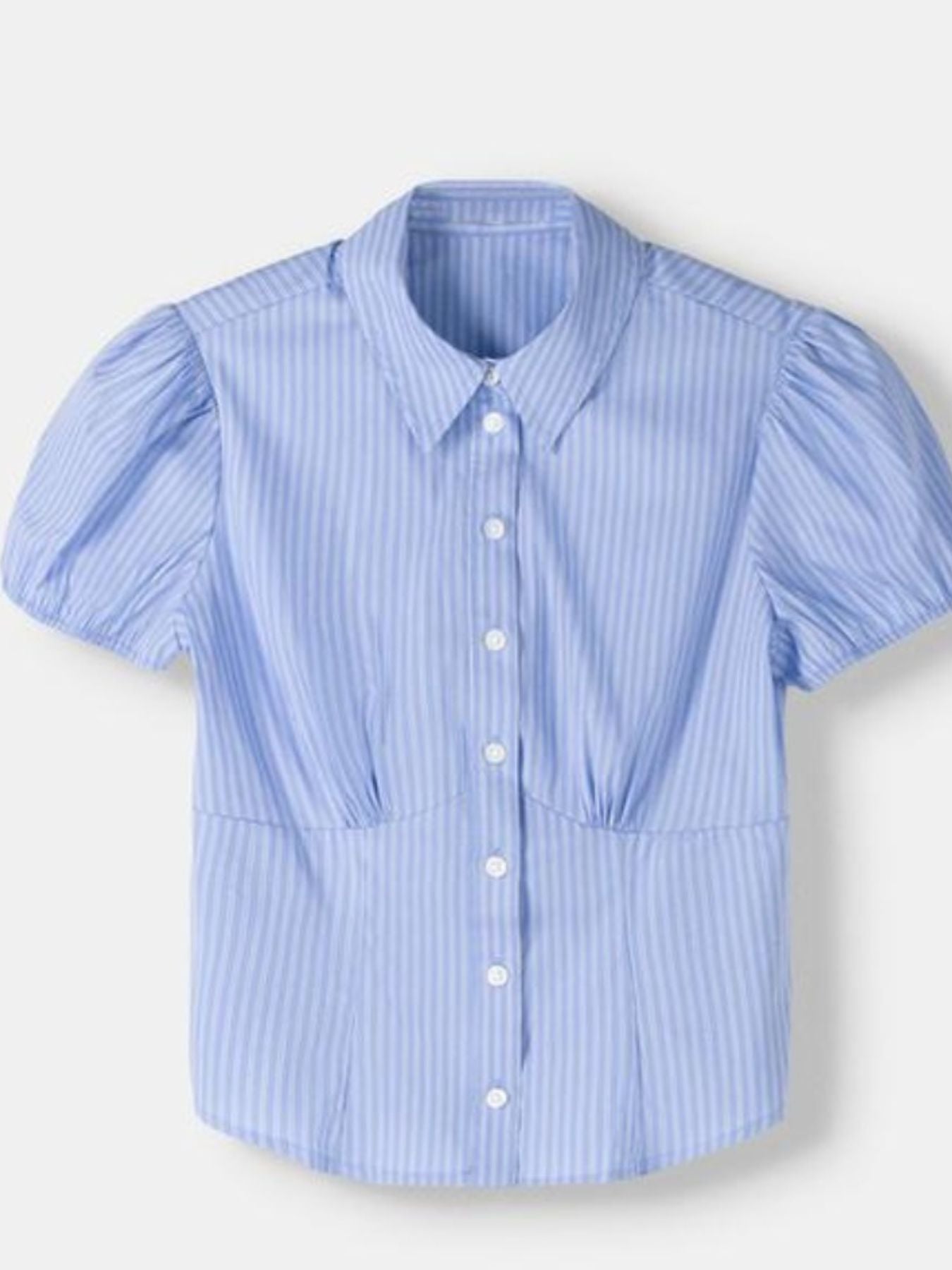 Striped Button Up Puff Sleeve Shirt