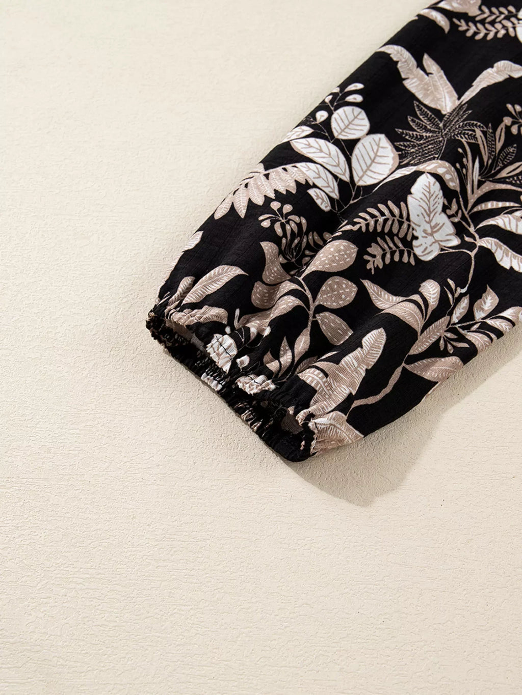 3/4 Sleeve Botanical Print Split Neck Loose Mini Dress