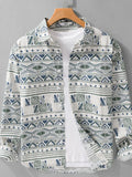 Men's Plus Size Printed Button Up Long Sleeve Shirt