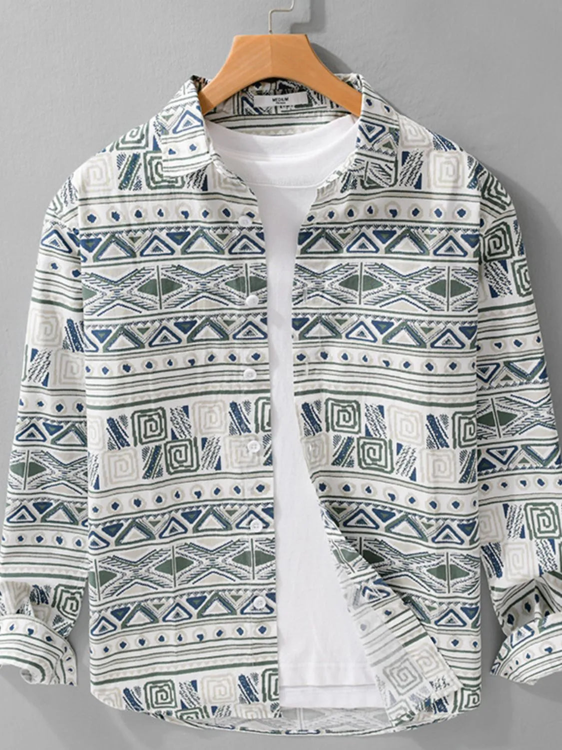 Men's Plus Size Printed Button Up Long Sleeve Shirt