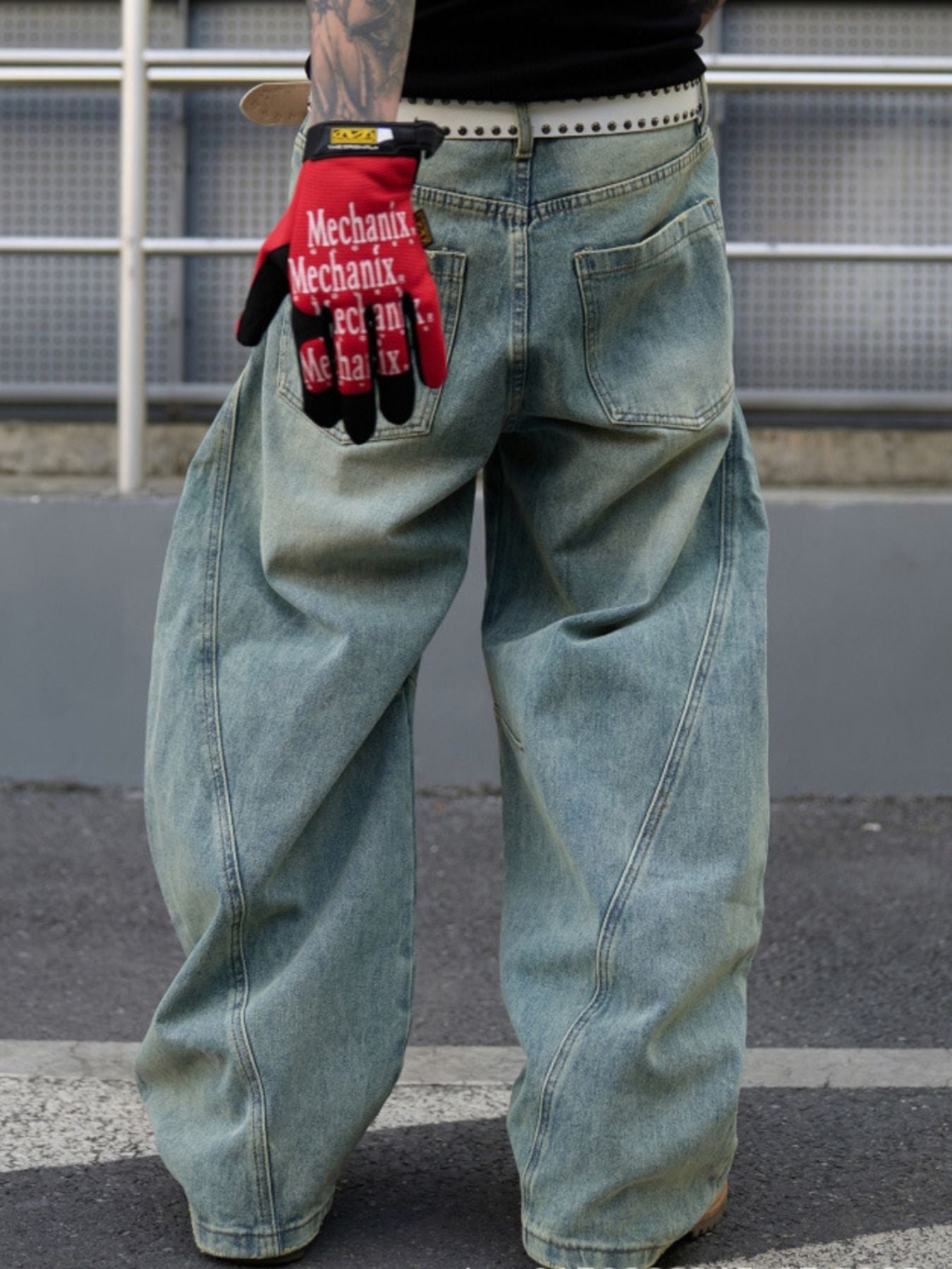 Men's Full Size Distressed Wide Leg Jeans Plus Size