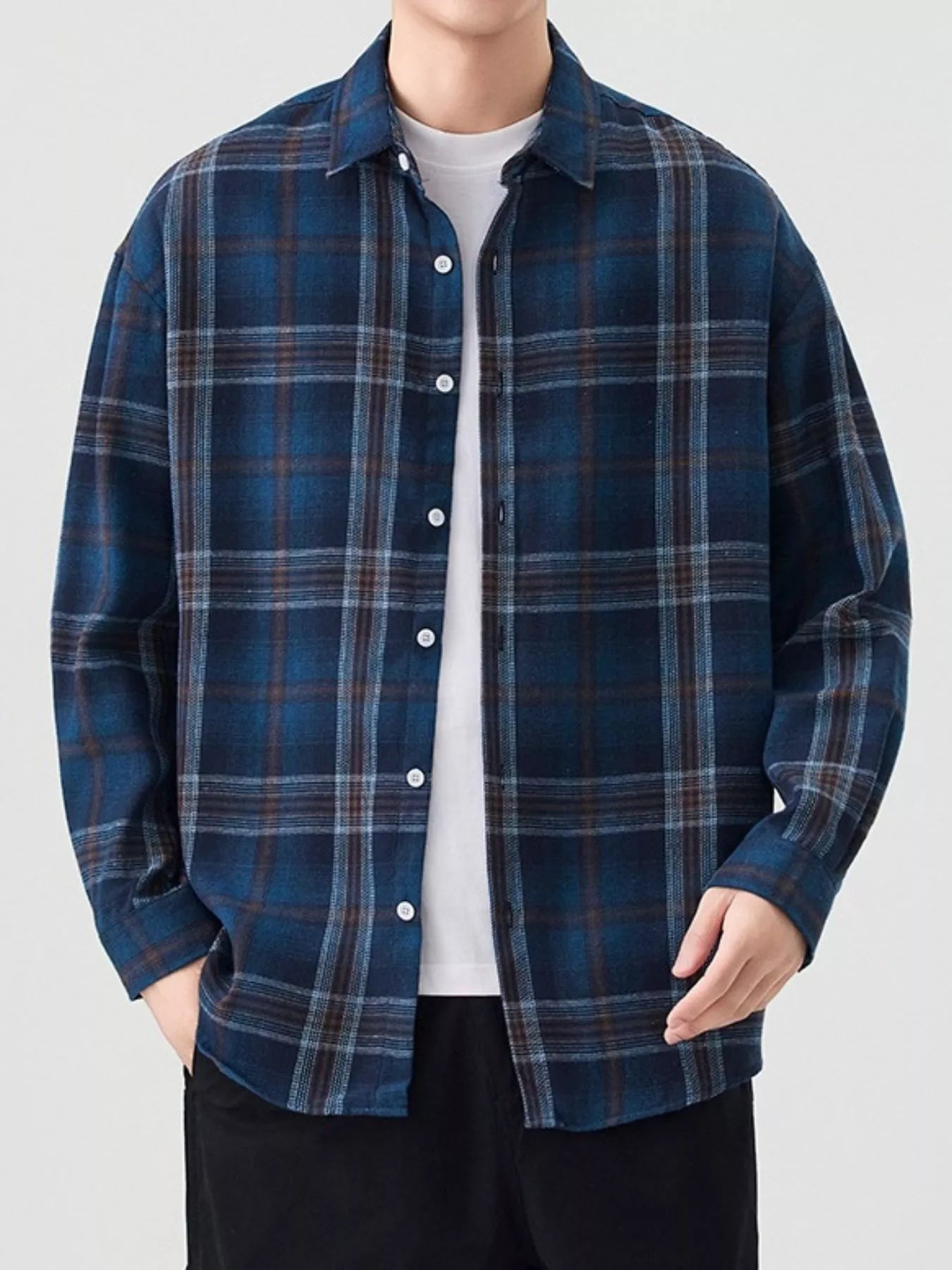 Men's Plus Size Casual Plaid Button Up Shirt