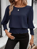 Smocked Waist Round Neck Blouse