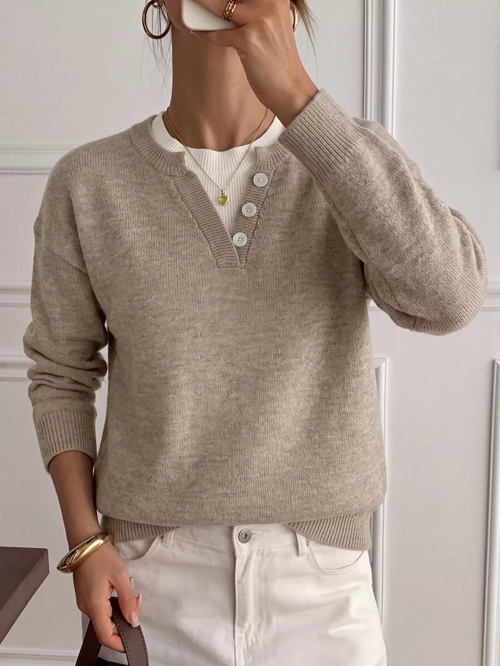 Dropped Shoulder Long Sleeve Sweater