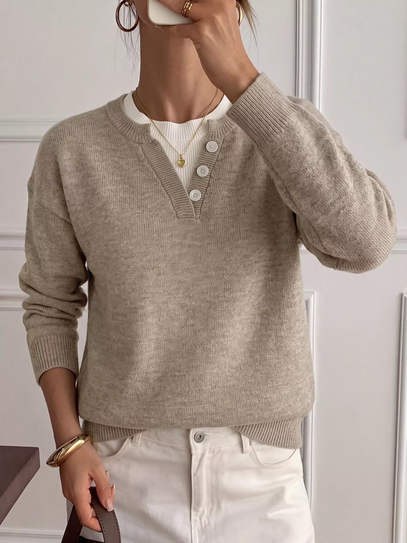 Dropped Shoulder Long Sleeve Sweater