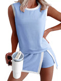 Ribbed Knit Sleeveless Top and Skort Set