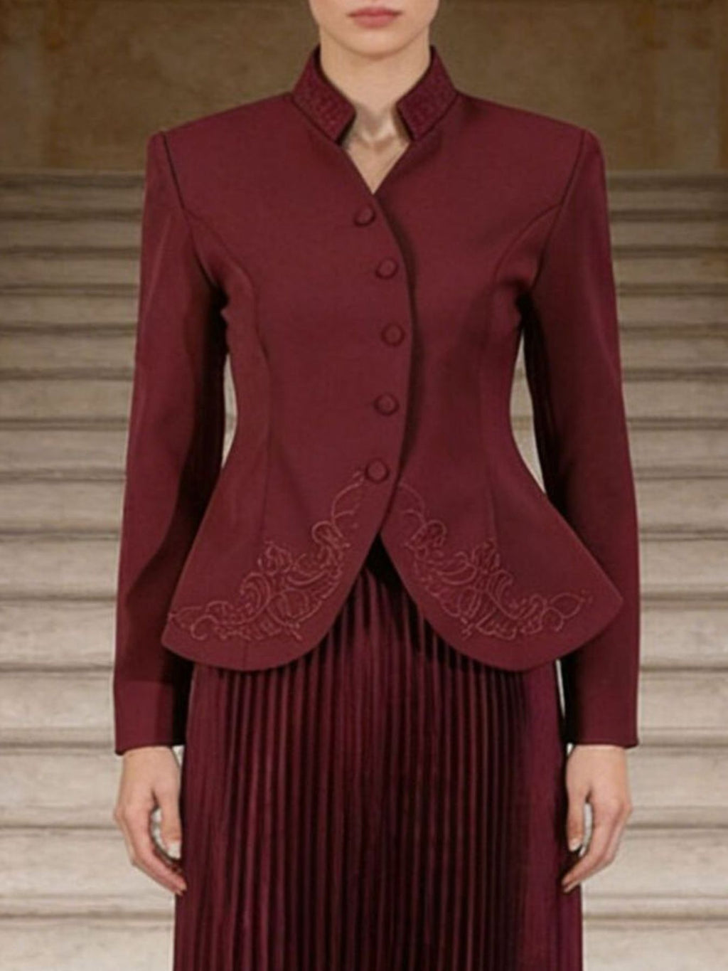 Button Up Long Sleeve Top and Pleated Skirt Set