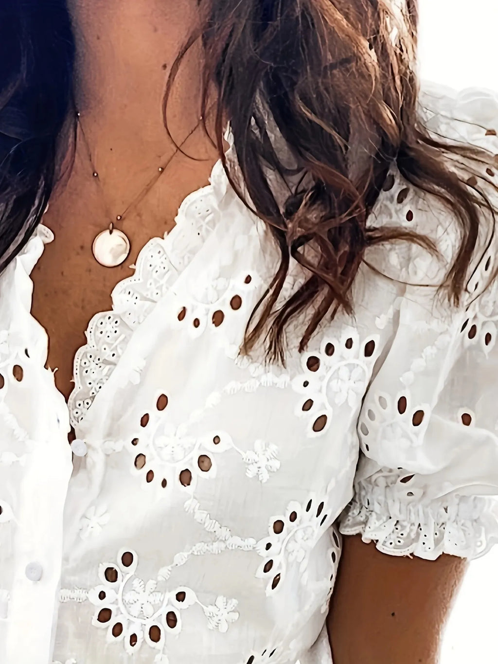 Eyelet Frill Short Sleeve Shirt