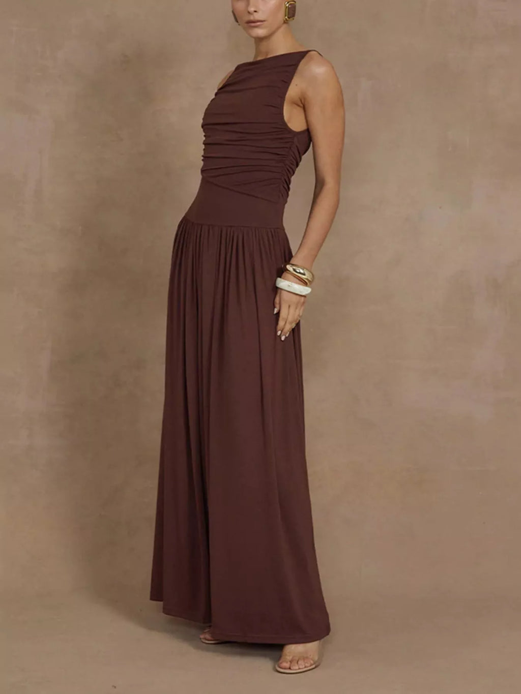 Ruched Sleeveless Maxi Dress