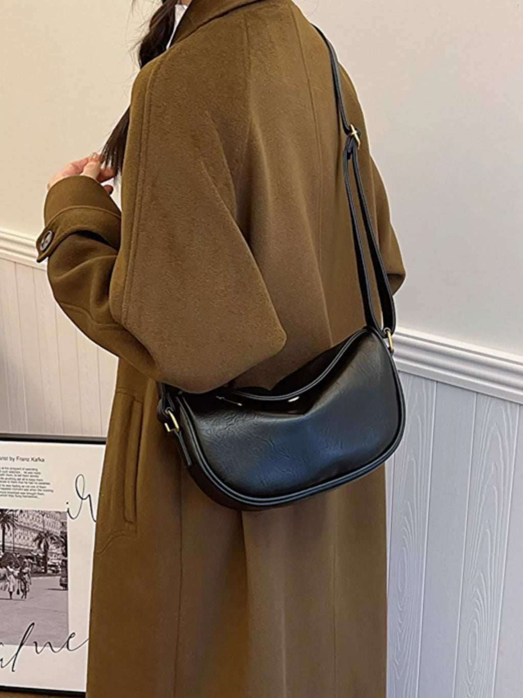 Elegant PU Leather Crescent Crossbody Bag