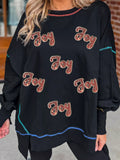 Sequin Joy Letter Graphic Contrast Seam Detail Drop Shoulder Sweatshirt