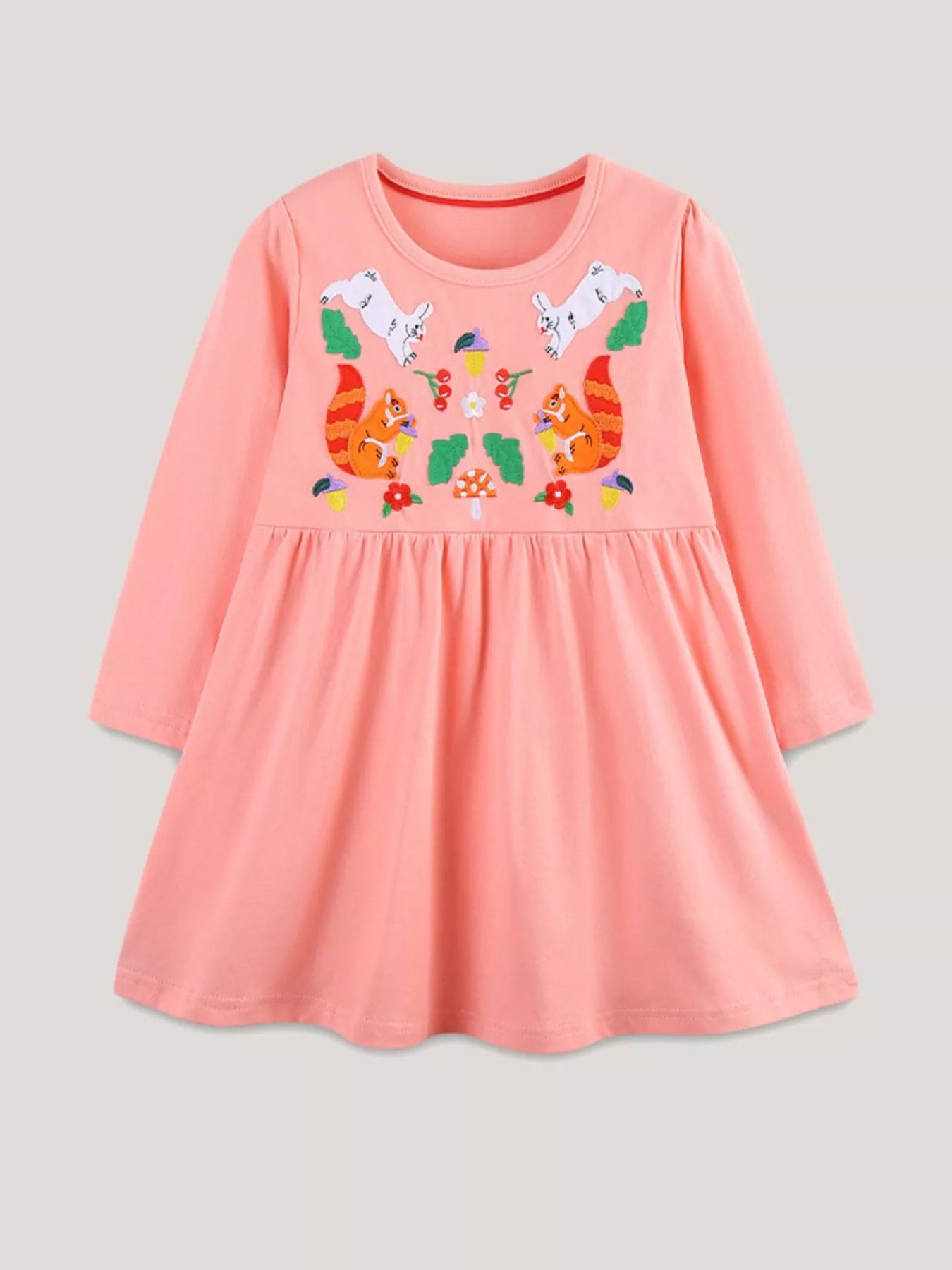Children's Animal Embroidered Long Sleeve Dress