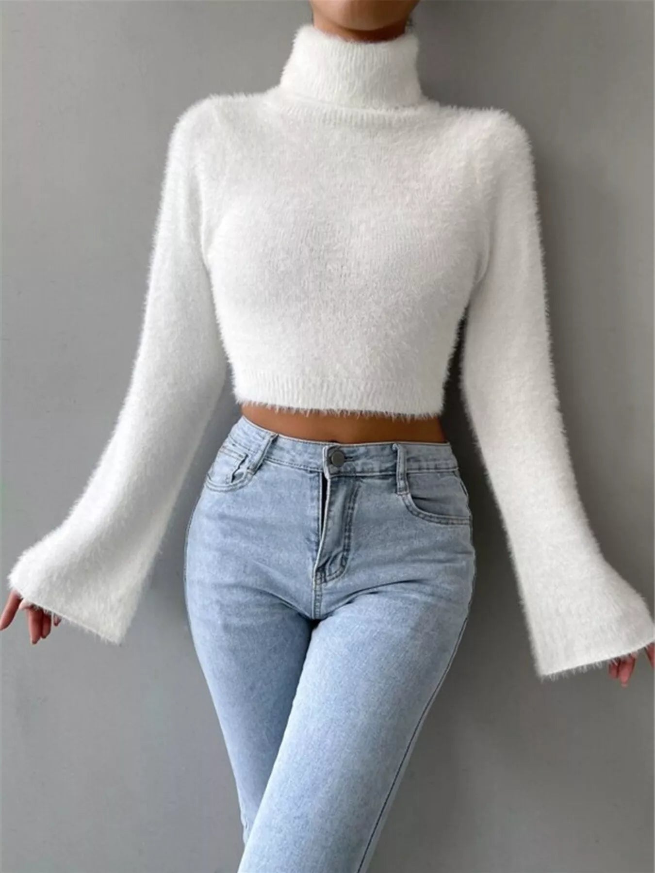 Turtleneck Flare Sleeve Sweater