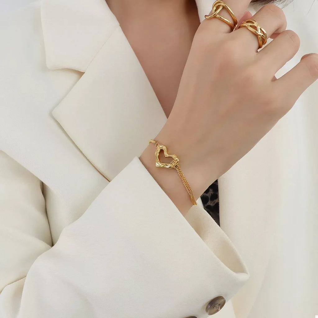 18K Gold-Plated Titanium Steel Heart Bracelet