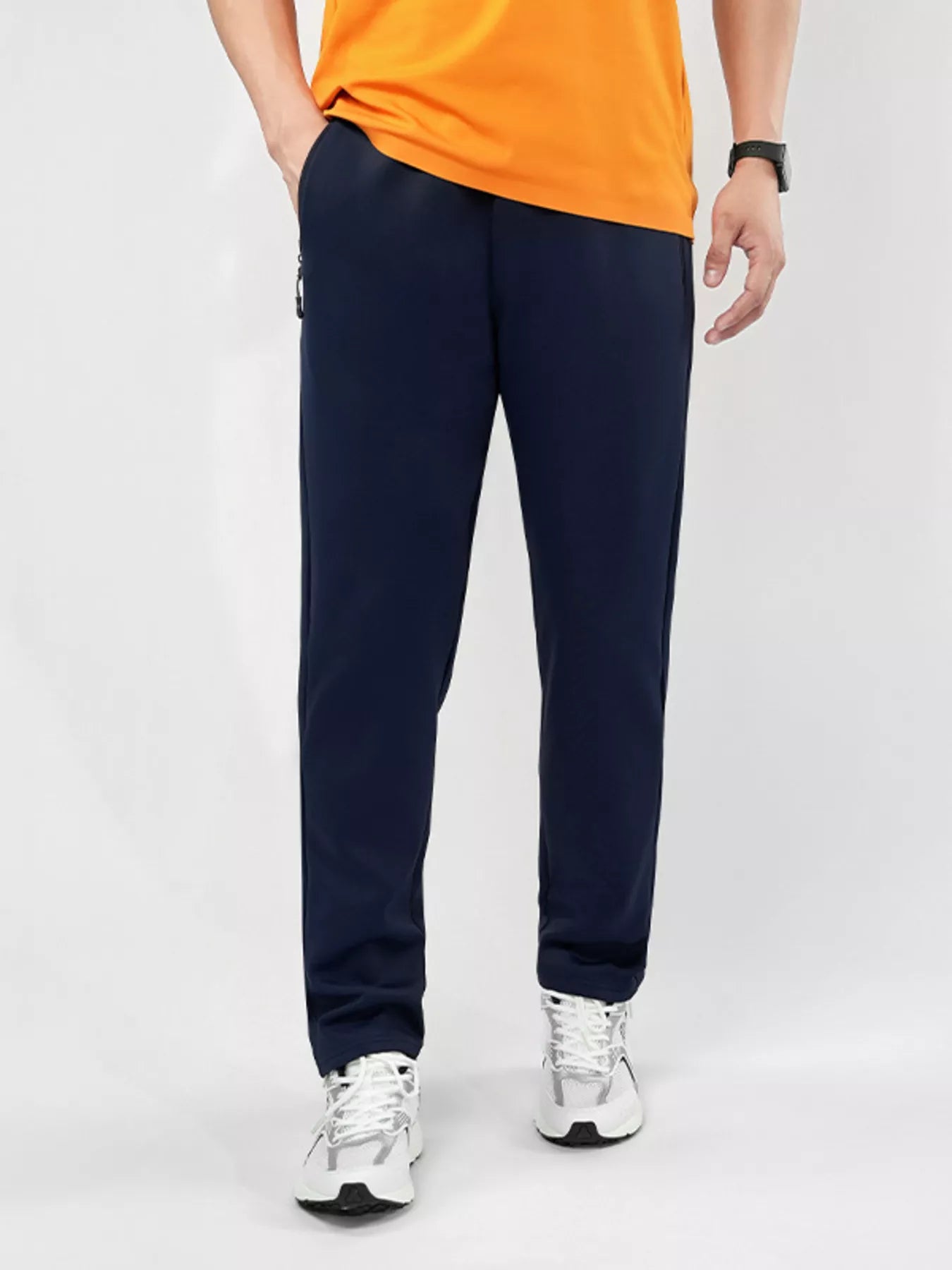 Men's Plus Size Stretch Elastic Waistband Pants with Side Zipper Pockets