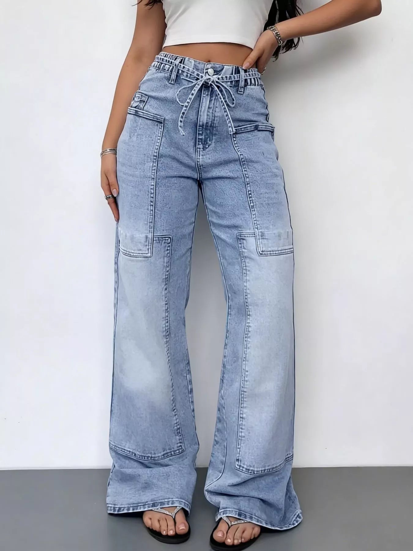 Wash Wide Leg Cargo Jeans