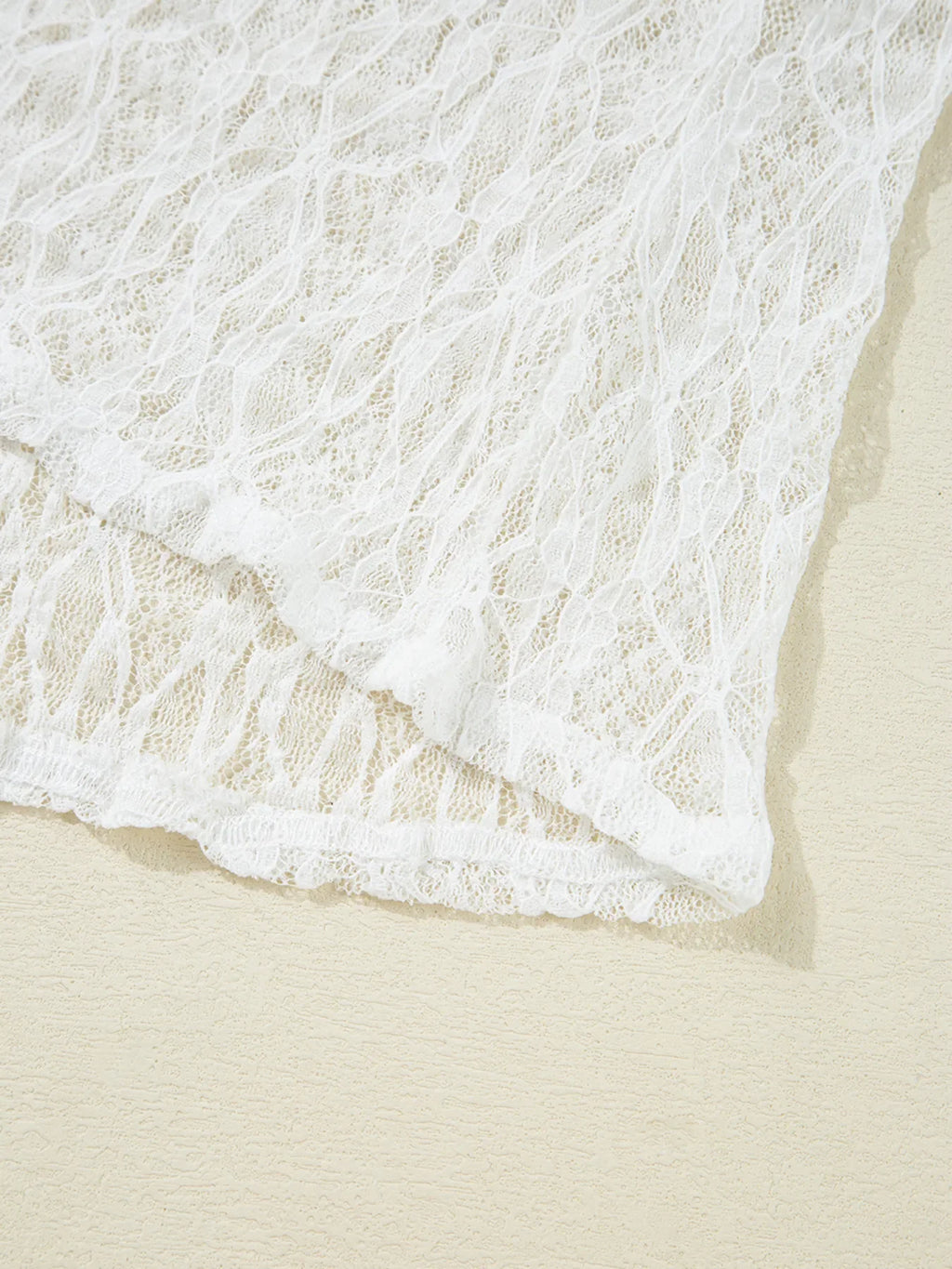 Sheer Lace Bell Sleeve Mock Neck Blouse