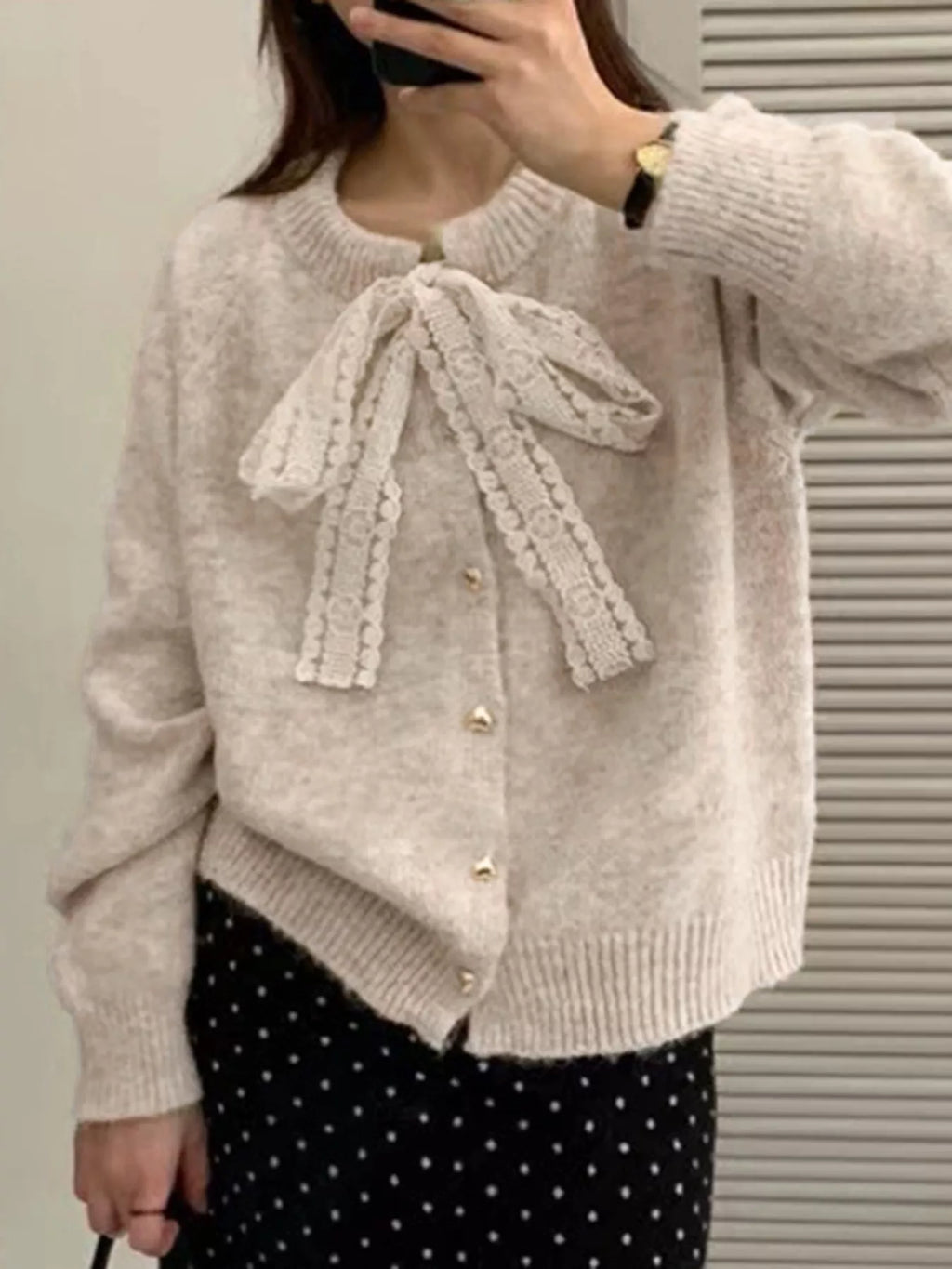 Lace Bowknot Knit Cardigan