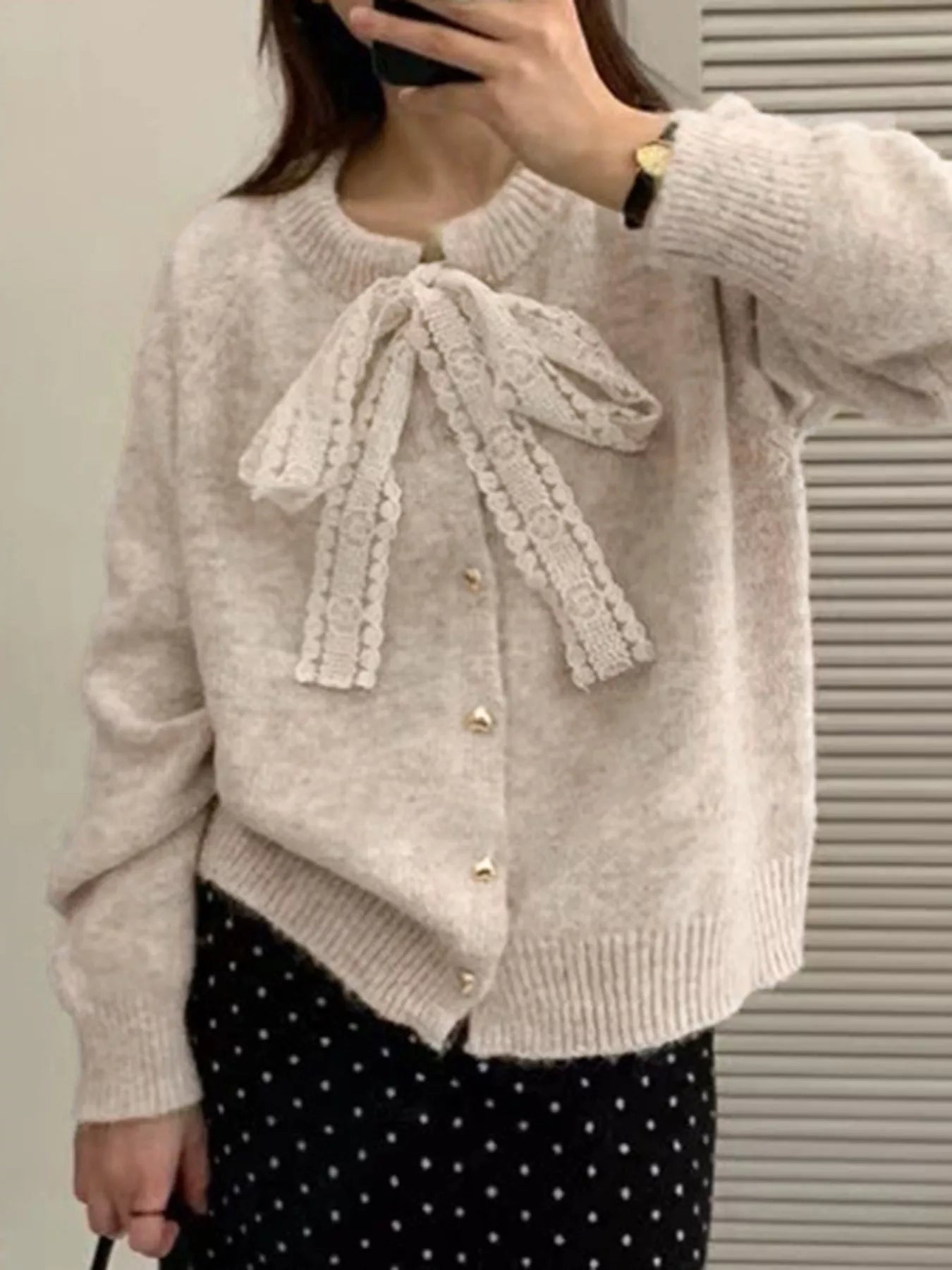 Lace Bowknot Knit Cardigan