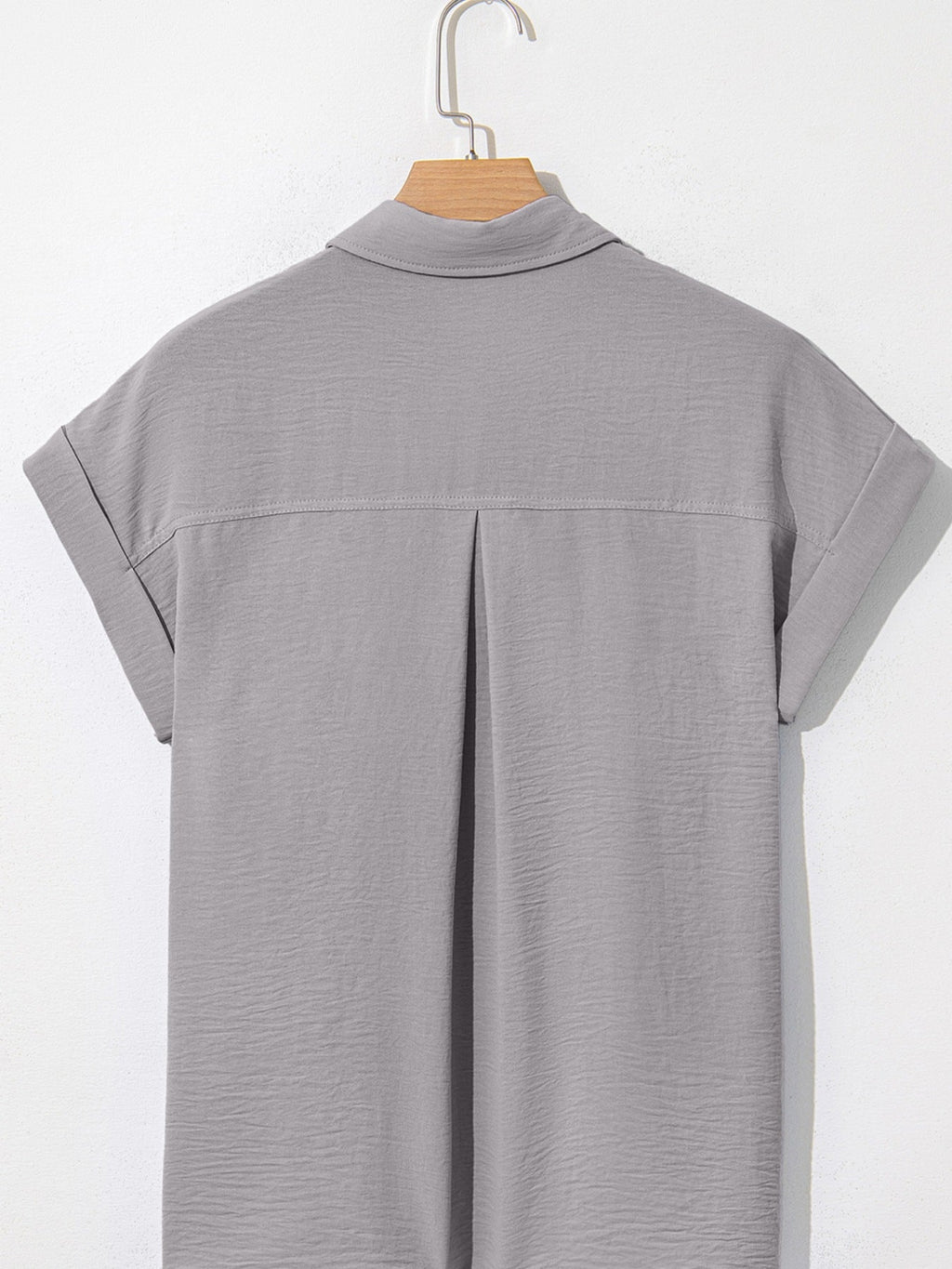 Solid Color Cuffed Short Sleeve Shirt