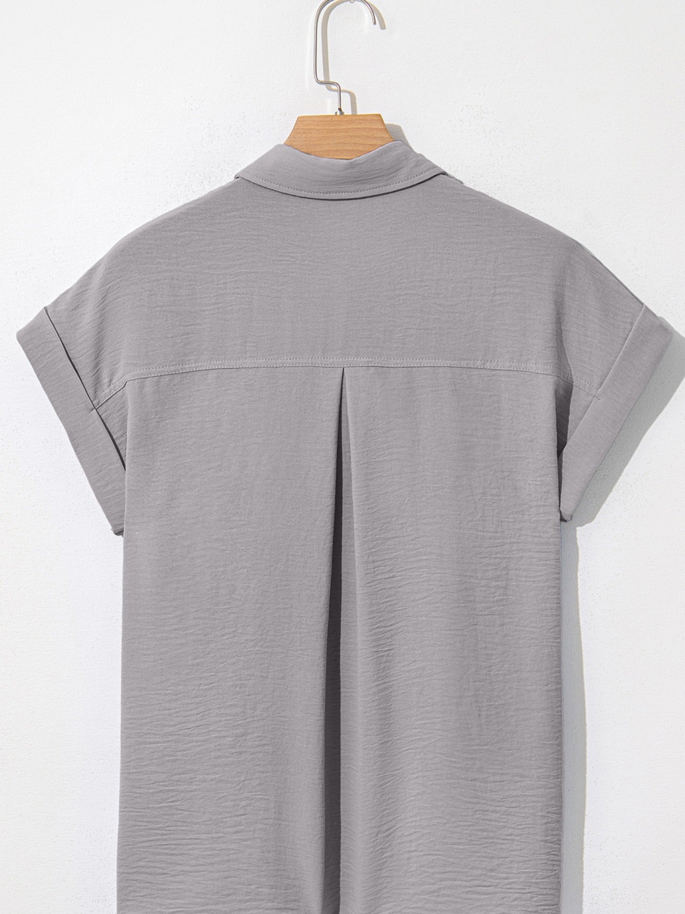 Solid Color Cuffed Short Sleeve Shirt
