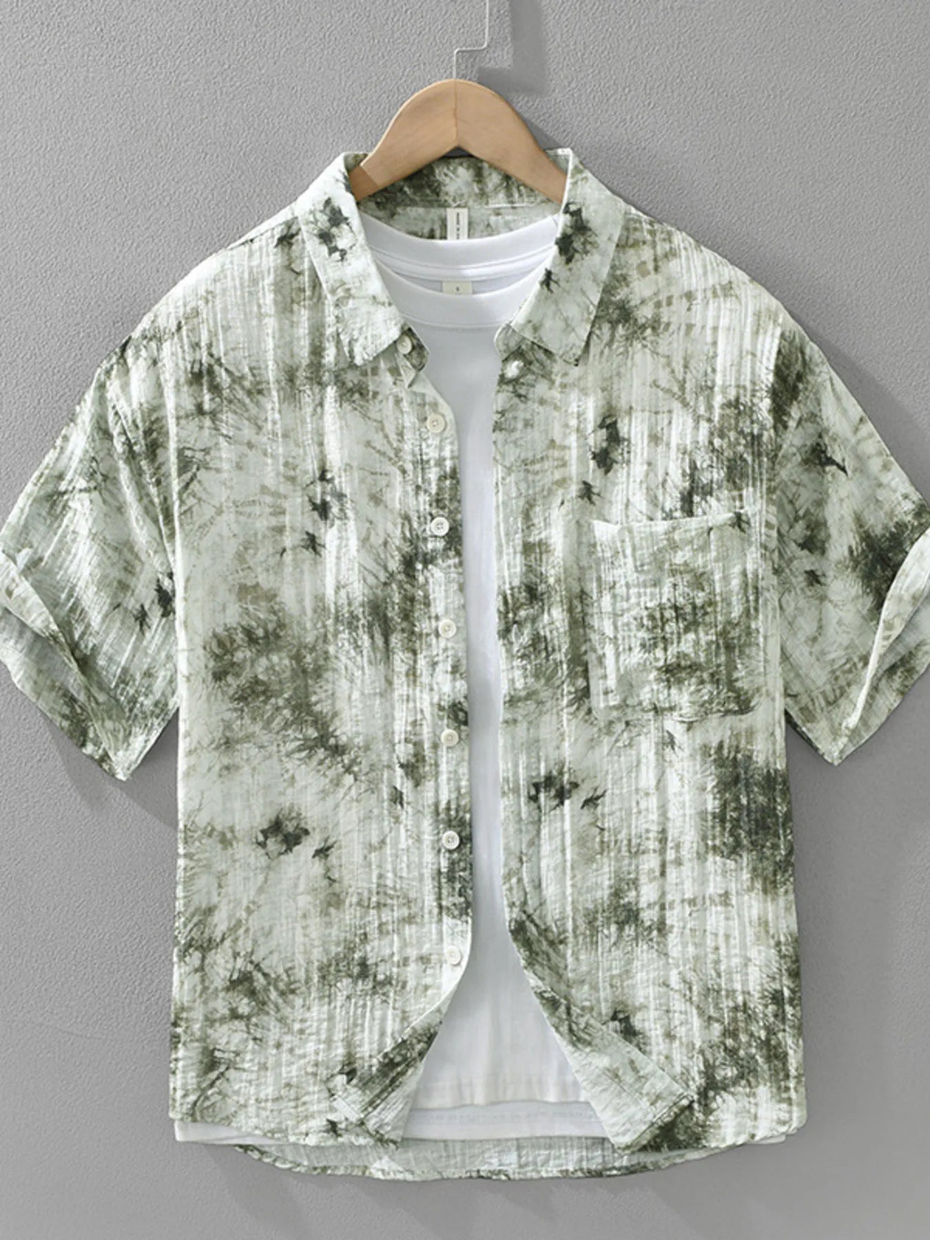 Men's Plus Size Printed Button Up Short Sleeve Shirt