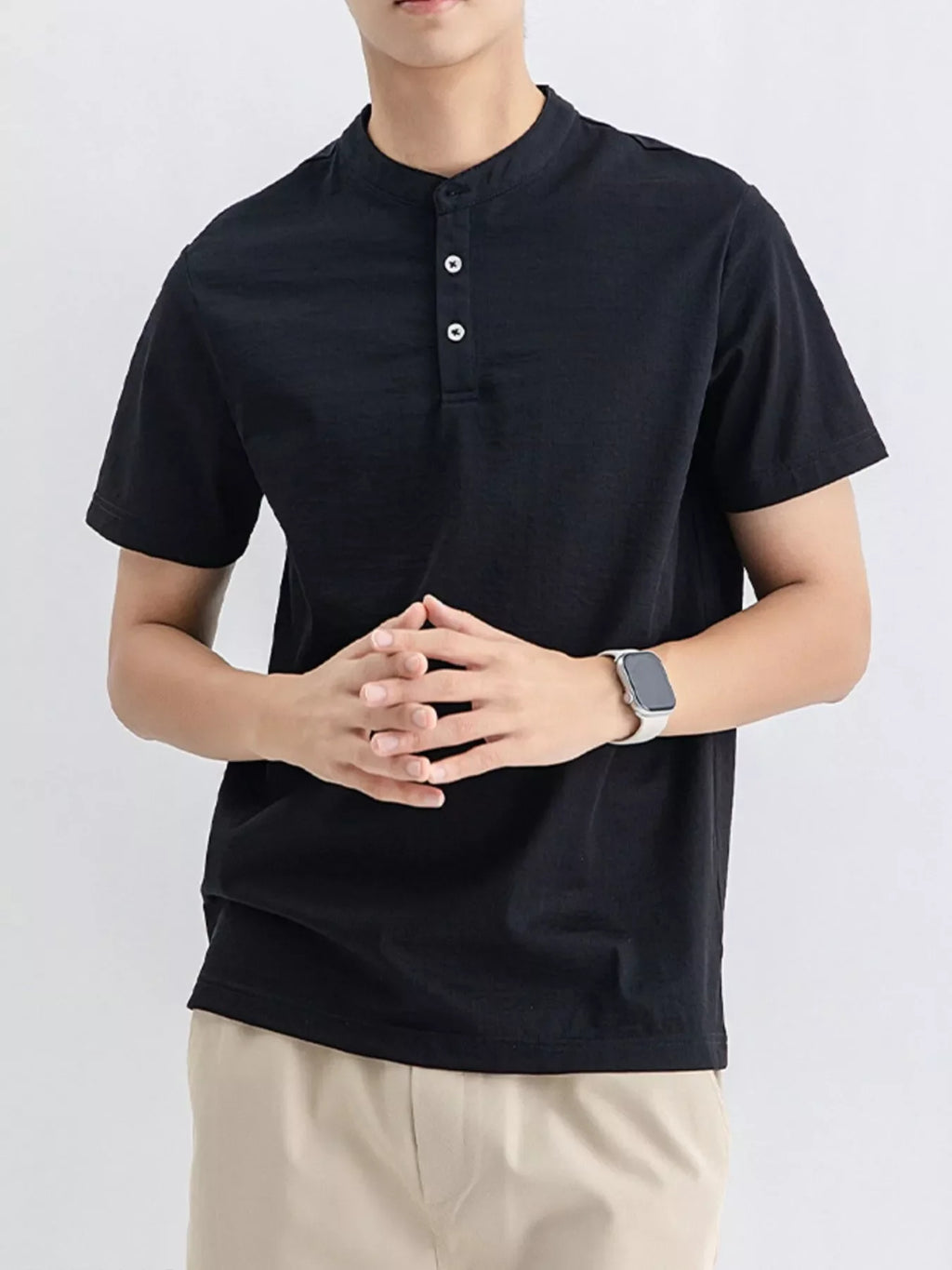 Men's Plus Size Button Detail Short Sleeve Top