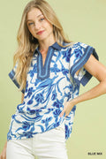 Umgee Floral Split Neck Top