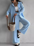 Button Up Long Sleeve Shirt and Pants Set