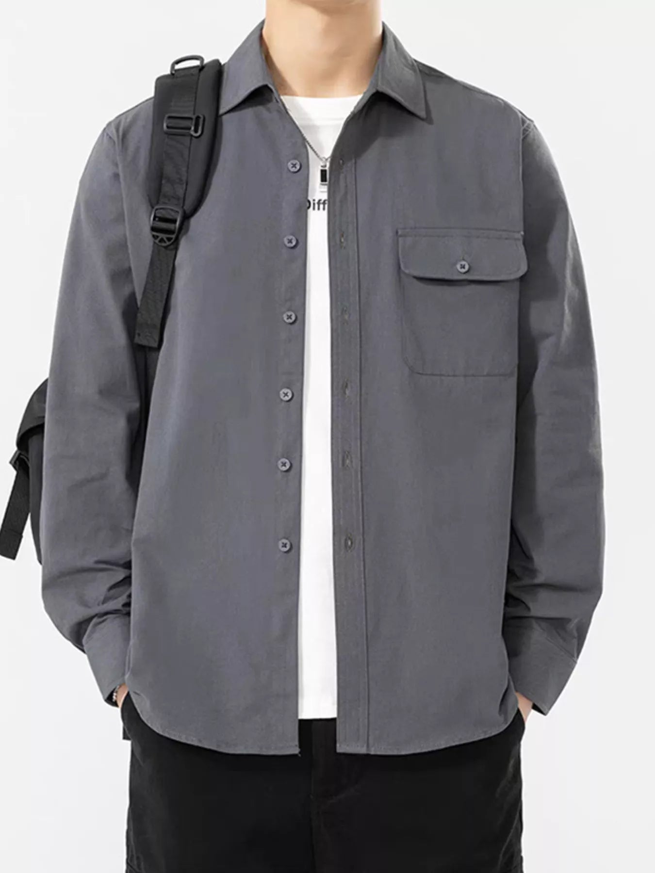Men's Plus Size Casual Solid Color Long Sleeve Shirt