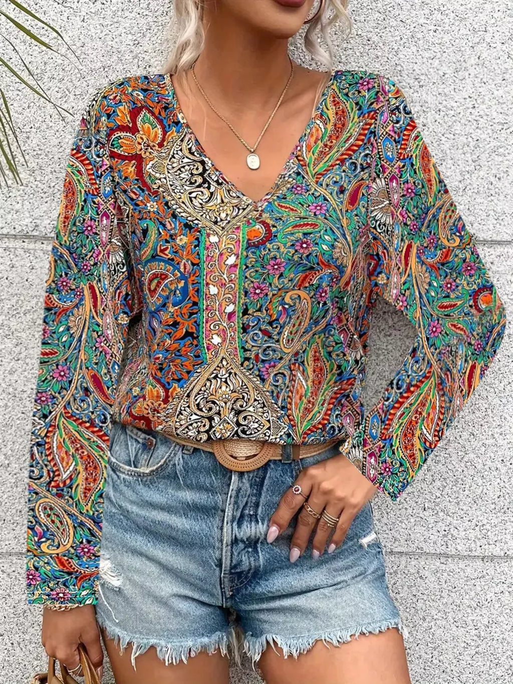 Paisley Print Long Sleeve Blouse