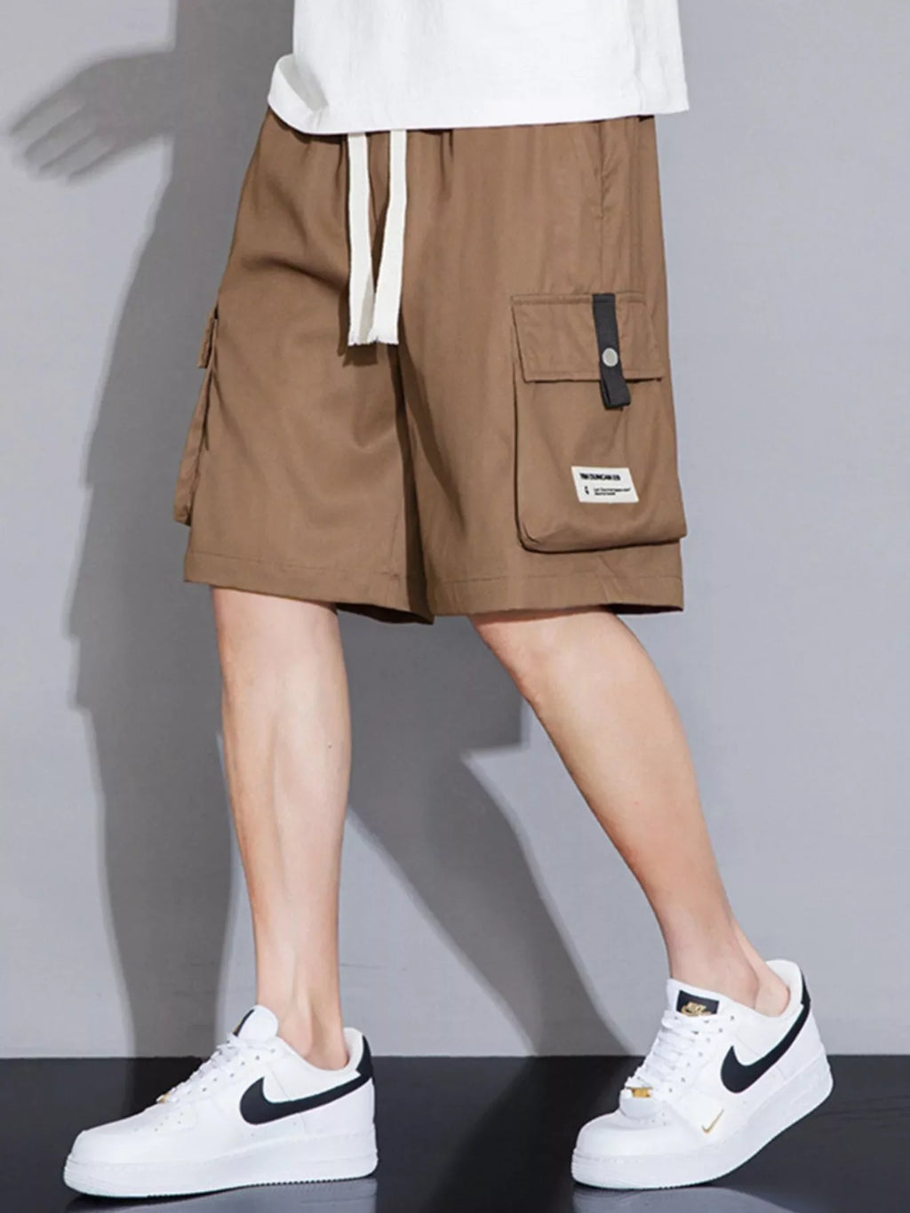 Men's Plus Size Casual Cargo Shorts with Drawstring