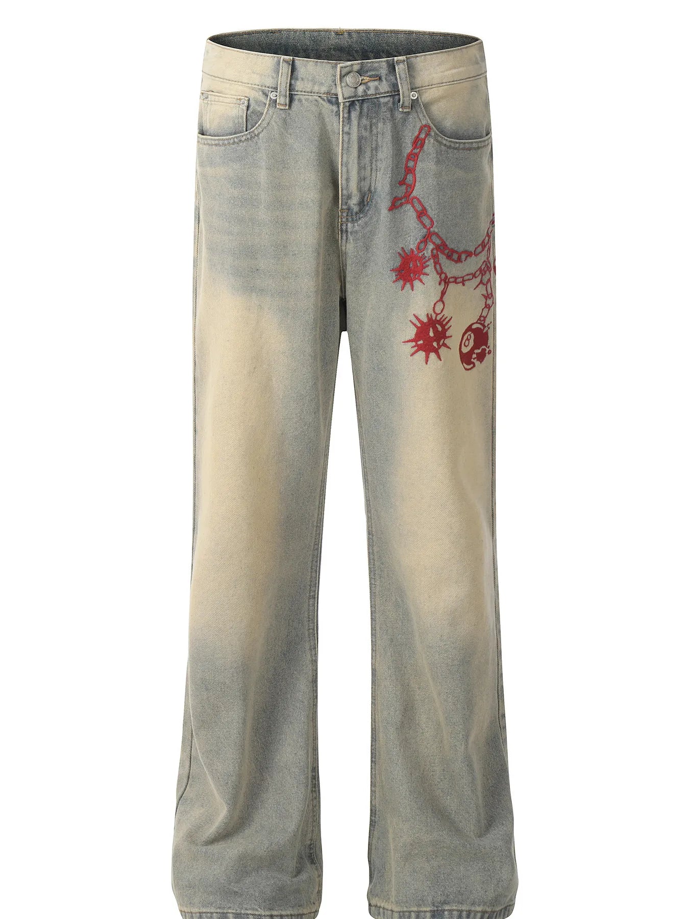 Men's Vintage Washed Jeans with Embroidery