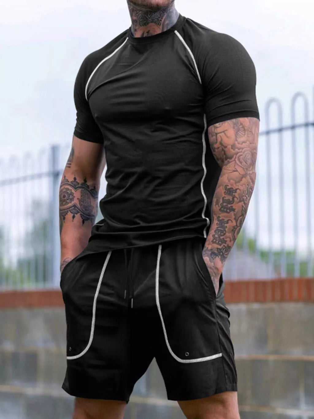 Men's Full Size Casual Short Sleeve T-Shirt and Shorts Set Plus Size