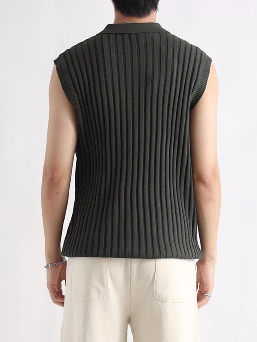 Men's Plus Size Ribbed Knit Zip-Up Tank