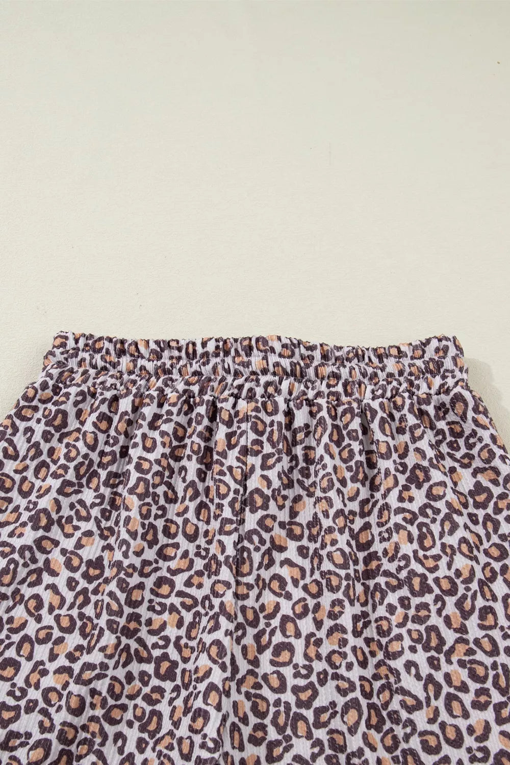 Leopard Ribbed Long Sleeve Top Drawstring Shorts 2pcs Outfit