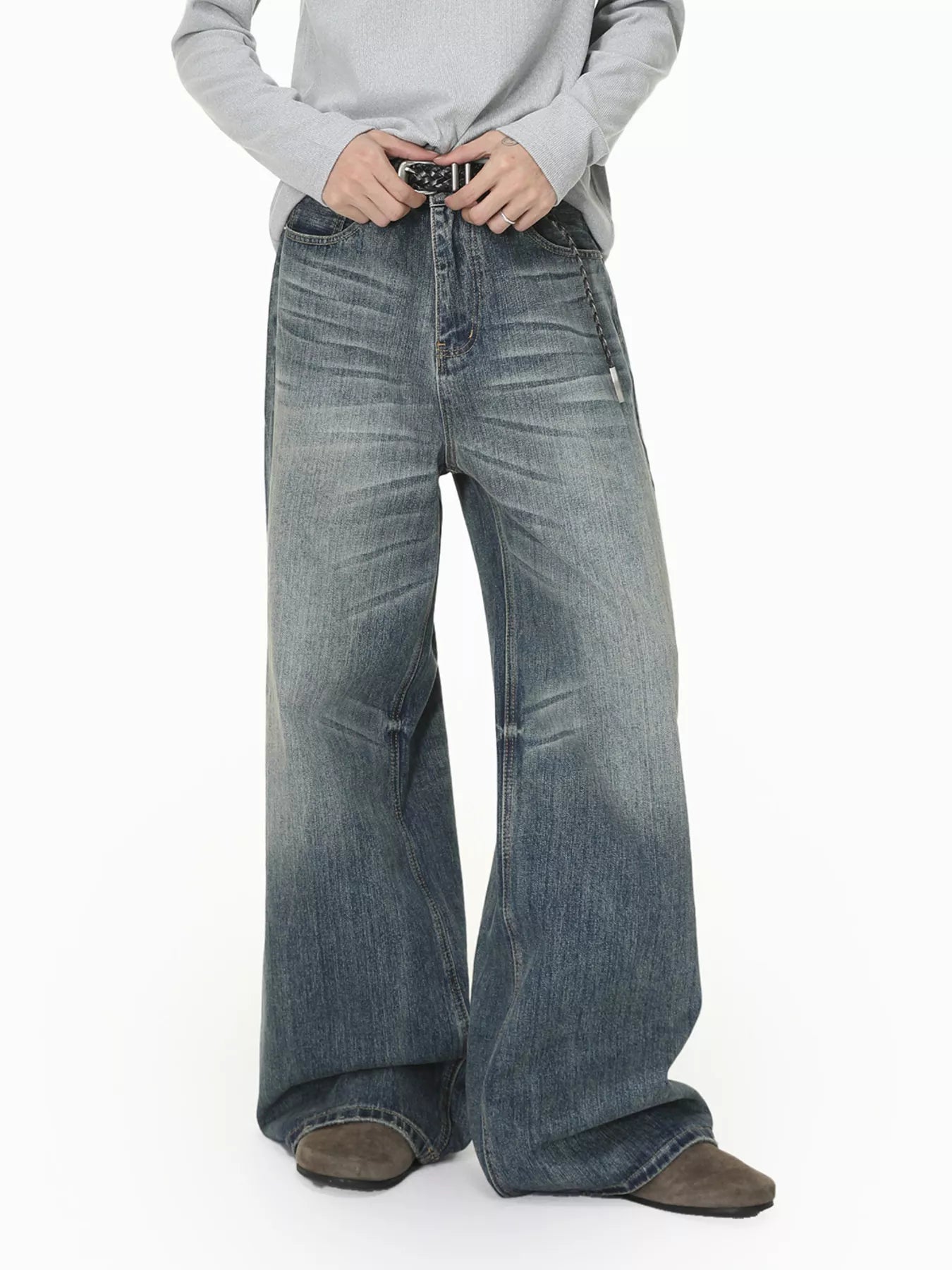 Men's Vintage Wash Wide Leg Jeans