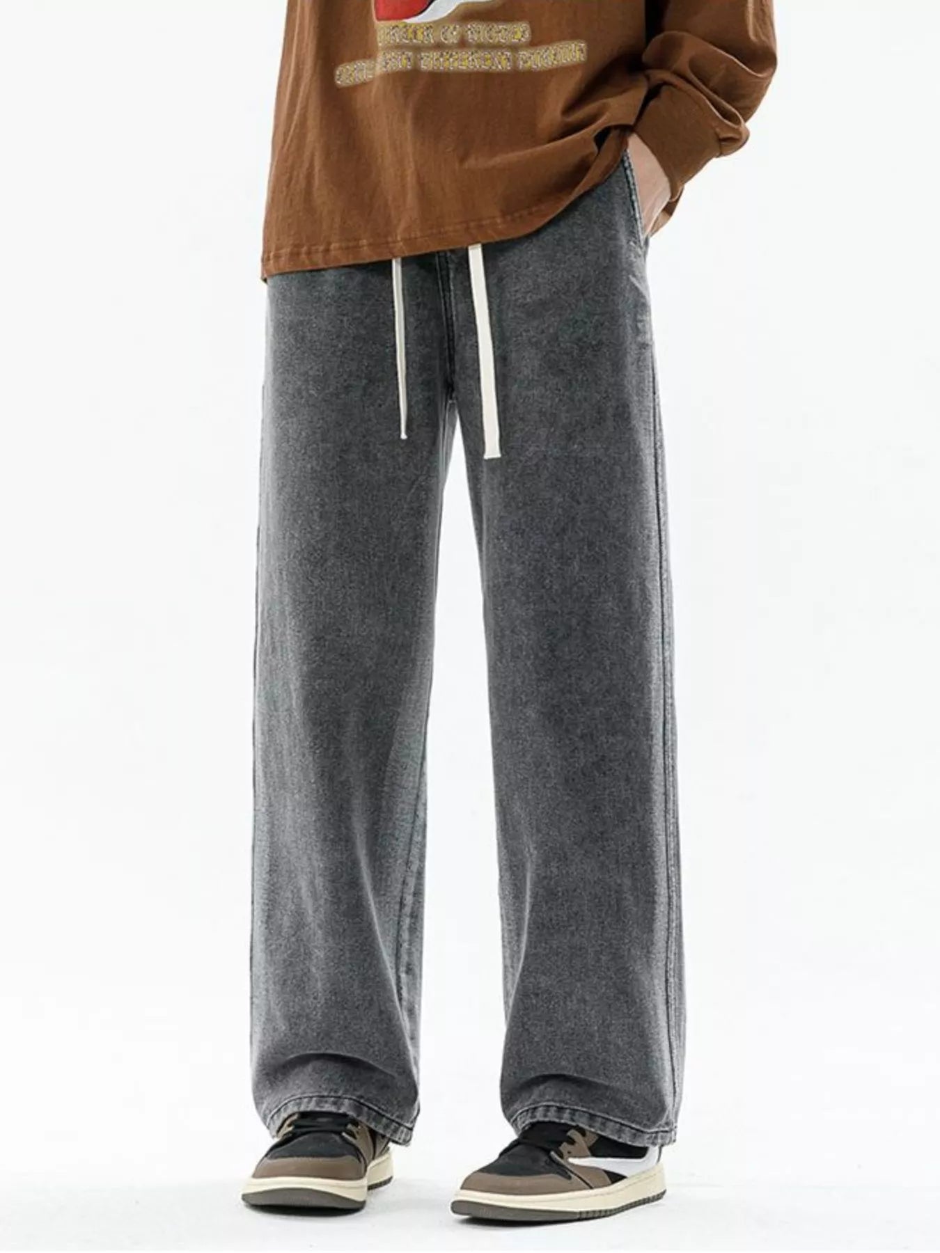 Men's Full Size Drawstring Relaxed Fit Wide Leg Jeans Plus Size