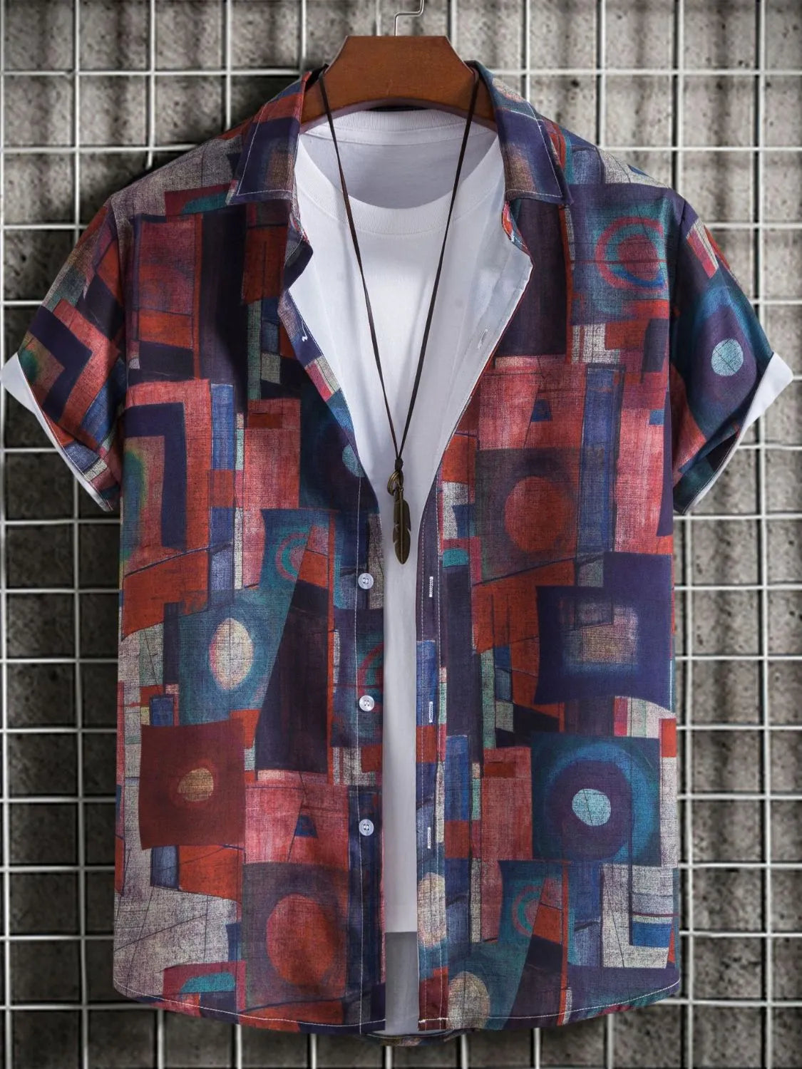 Men's Geometric Short Sleeve Button Down Shirt