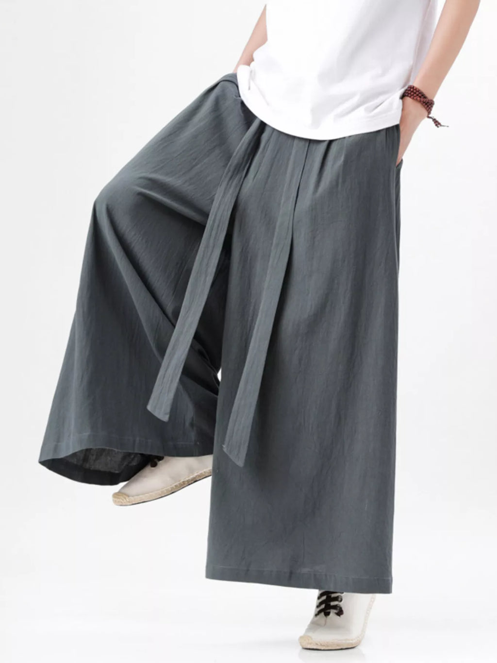 Men's Plus Size Wide Leg Pants with Tie Waist