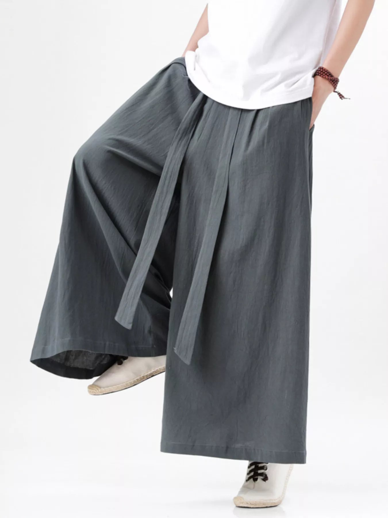 Men's Plus Size Wide Leg Pants with Tie Waist
