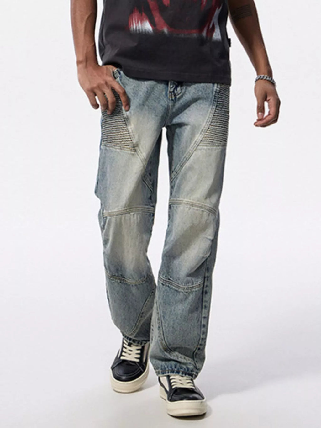 Men's Washed Wide Leg Jeans