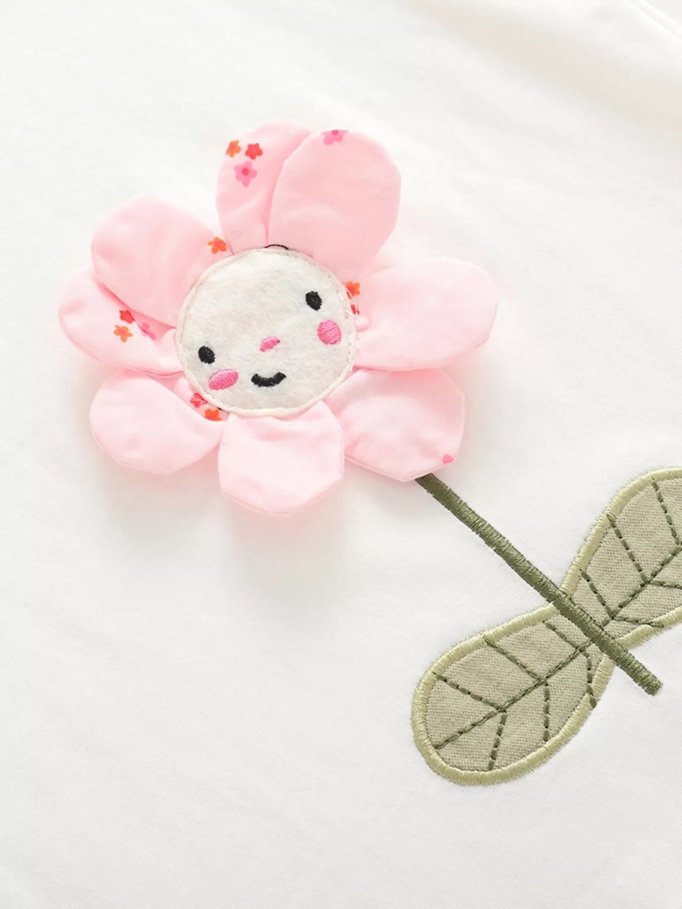 Children's 3D Flower Applique Ruffle Sleeve Top & Striped Pants Set