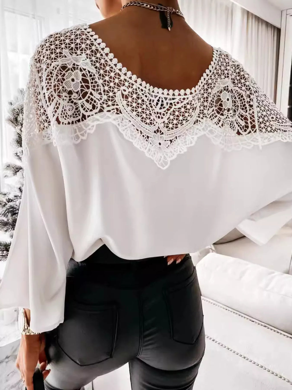 Lace Trim Long Sleeve Blouse