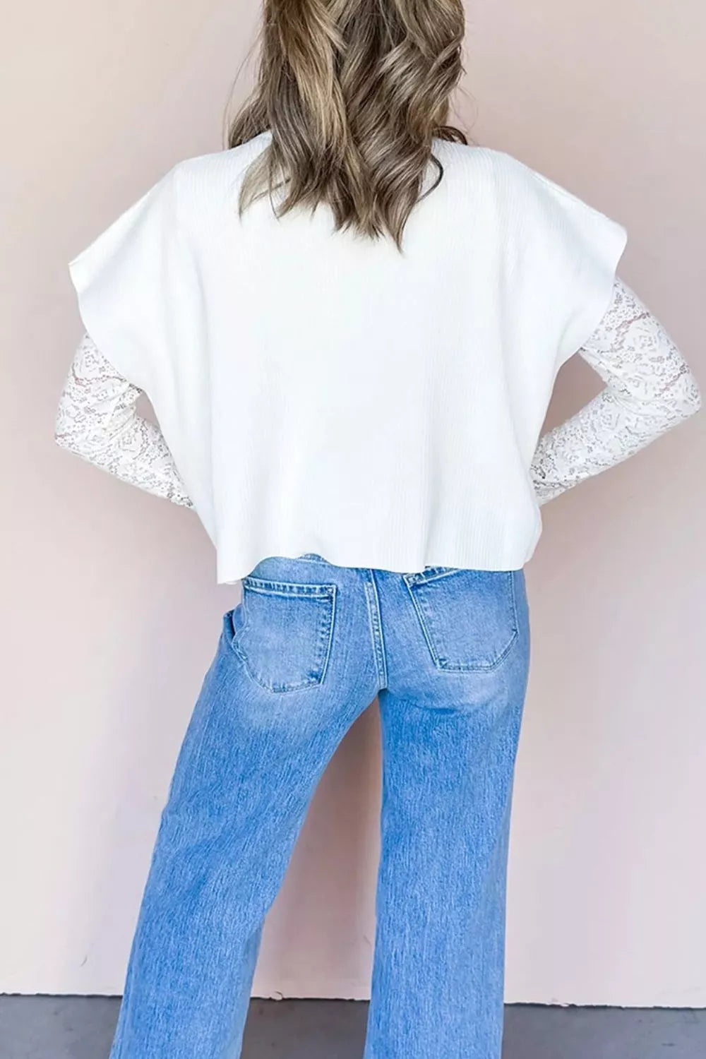 Solid Color Ribbed Knit Mock Neck Loose Short Sleeve Sweater