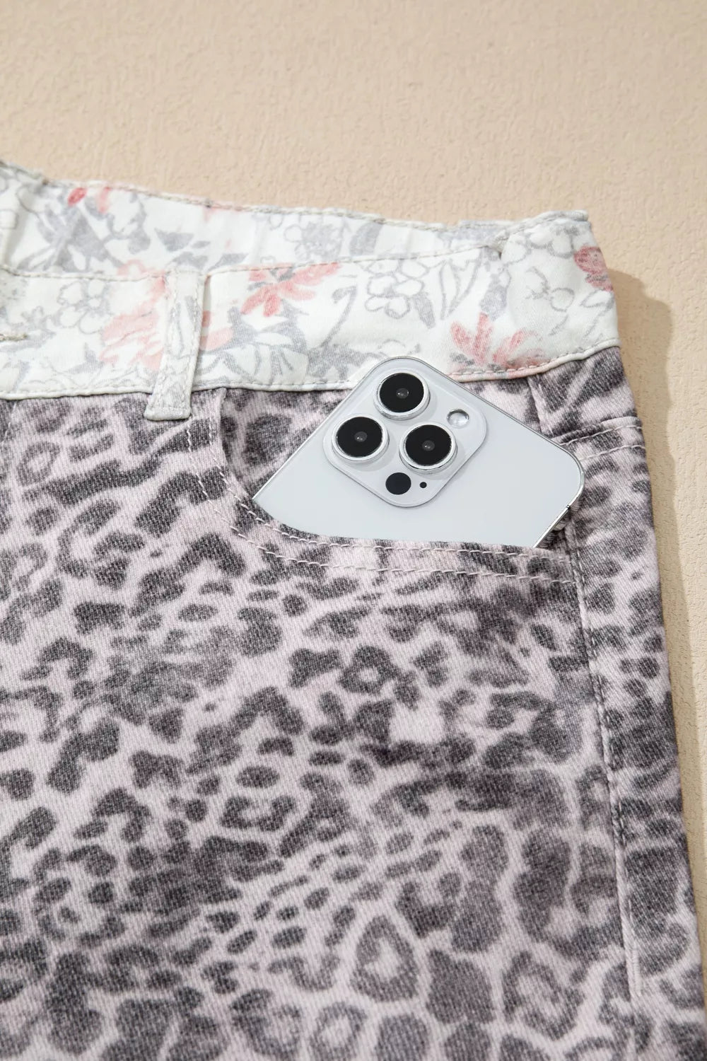 Floral and Leopard Print Wide-Leg Jeans