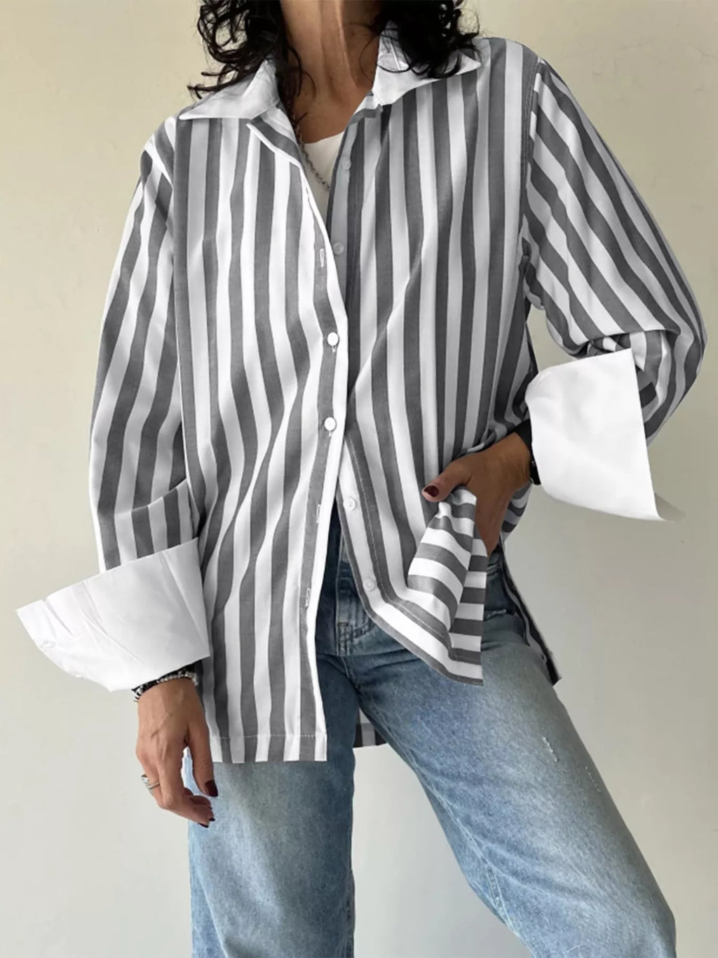 Striped Oversized Button-Up Shirt